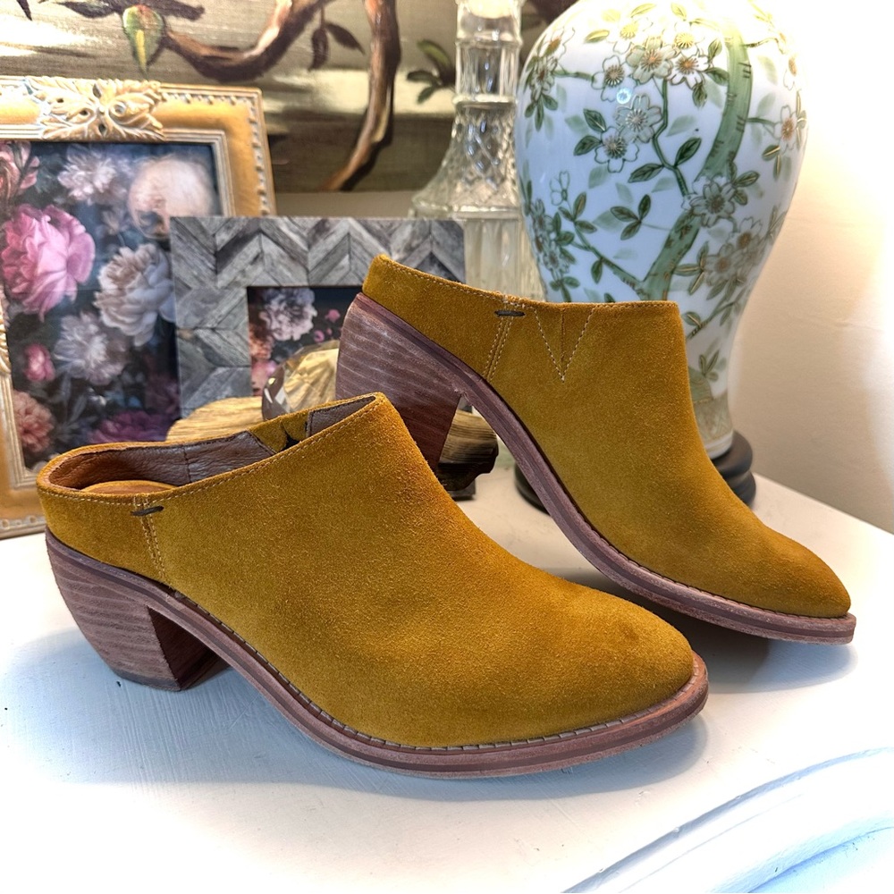 Frye Mustard Suede Slip-On Mule Clogs